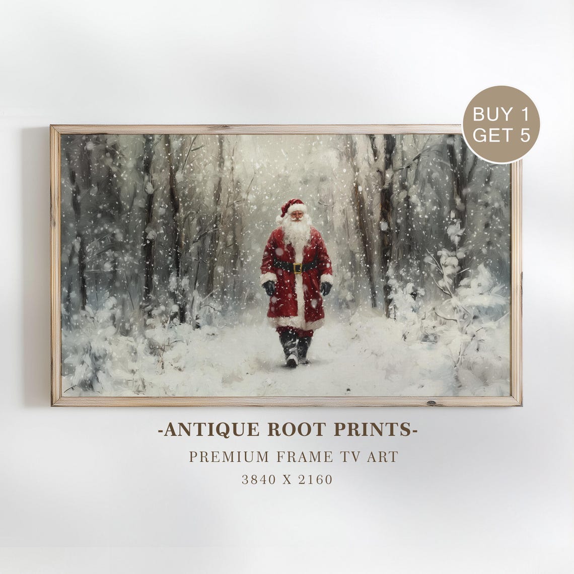 Santa Claus Walking Through Snowy Forest Falling Snow Christmas Poster