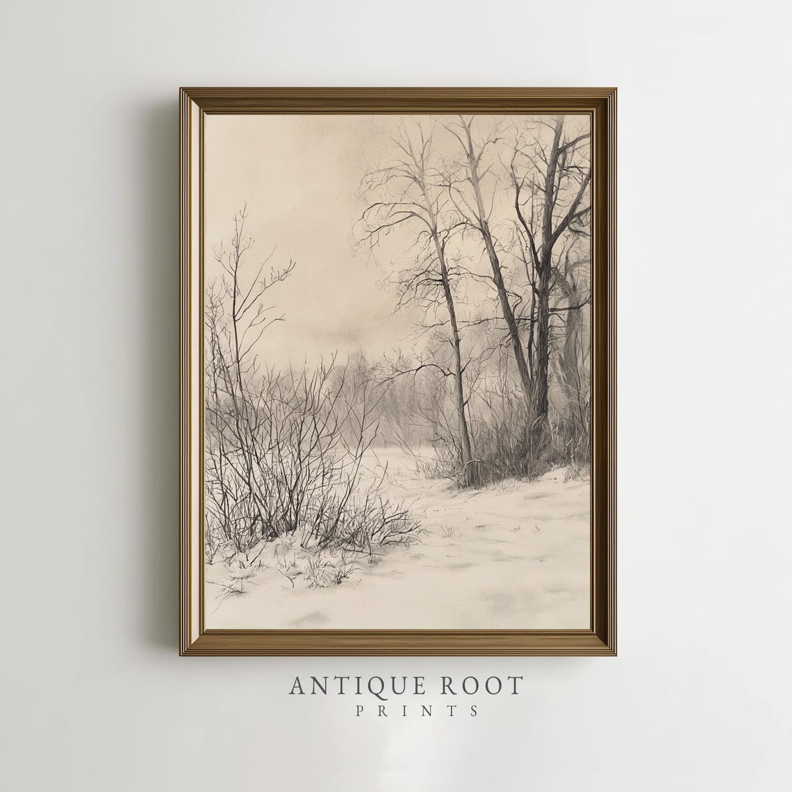 Snowy Forest Wall Art Winter Pencil Sketch Serene Minimalist Decor Rustic Graphite Drawing Print 348