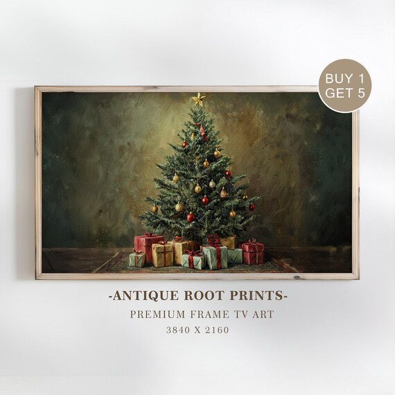 Vintage Christmas Tree with Gifts Festive Holiday Art Poster