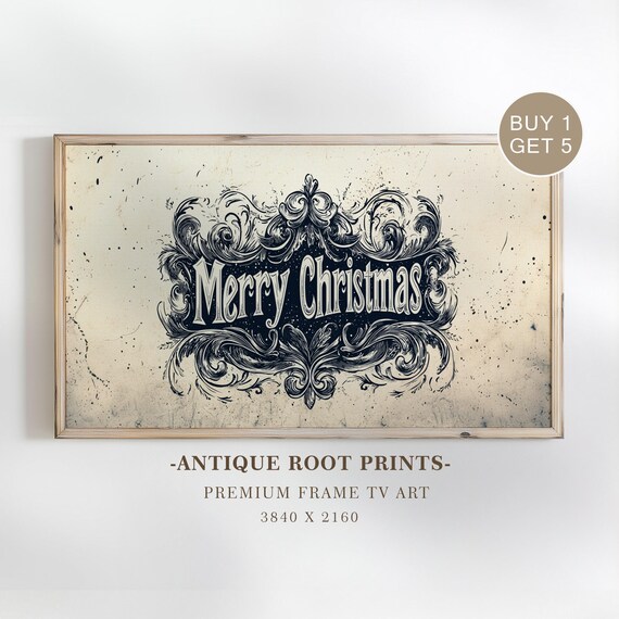 Vintage Merry Christmas Typography Engraving Style Holiday Print