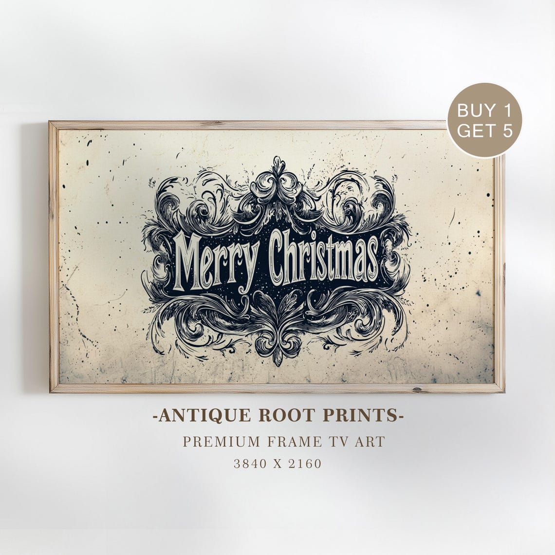 Vintage Merry Christmas Typography Engraving Style Holiday Print