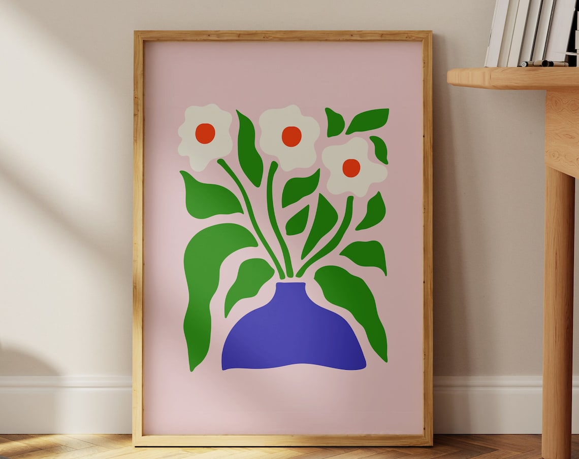 Retro Colorful Flower Print, Nordic Bouquet Poster