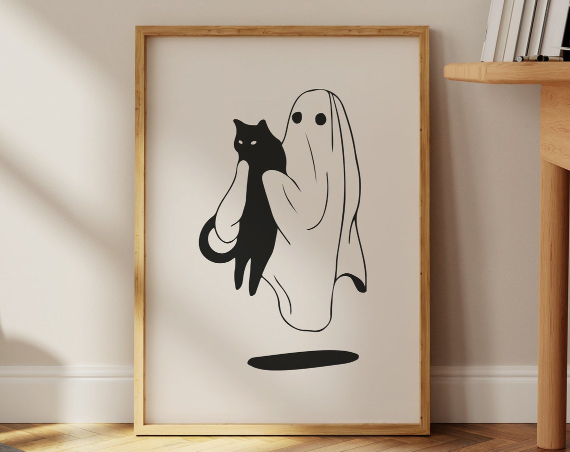 Sheet Prints Black Cat Halloween Print Gothic Home Decor Neutral Spooky Wall Trendy Retro