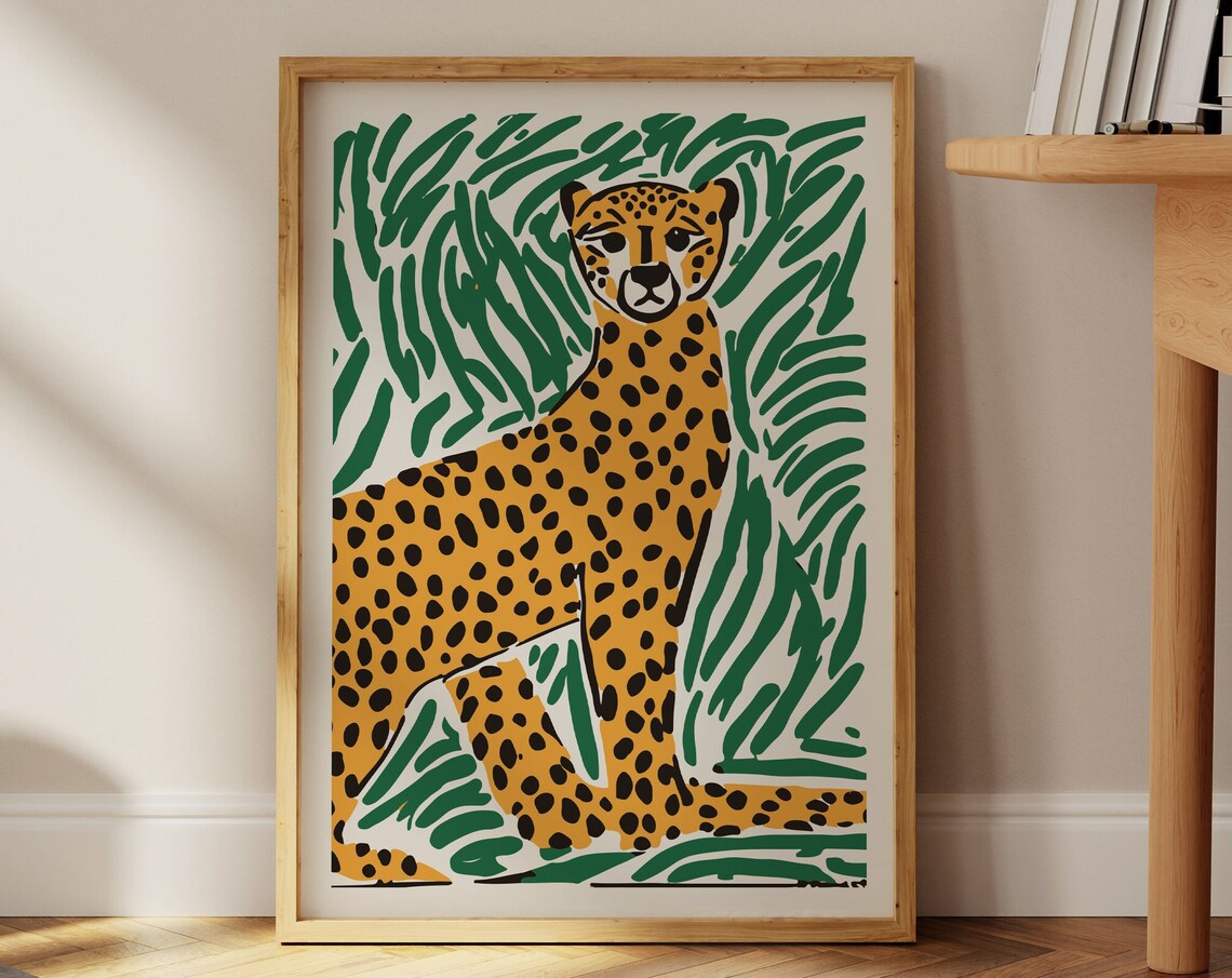 Green Tiger Art Print, Preppy Maximalist Animal Decor