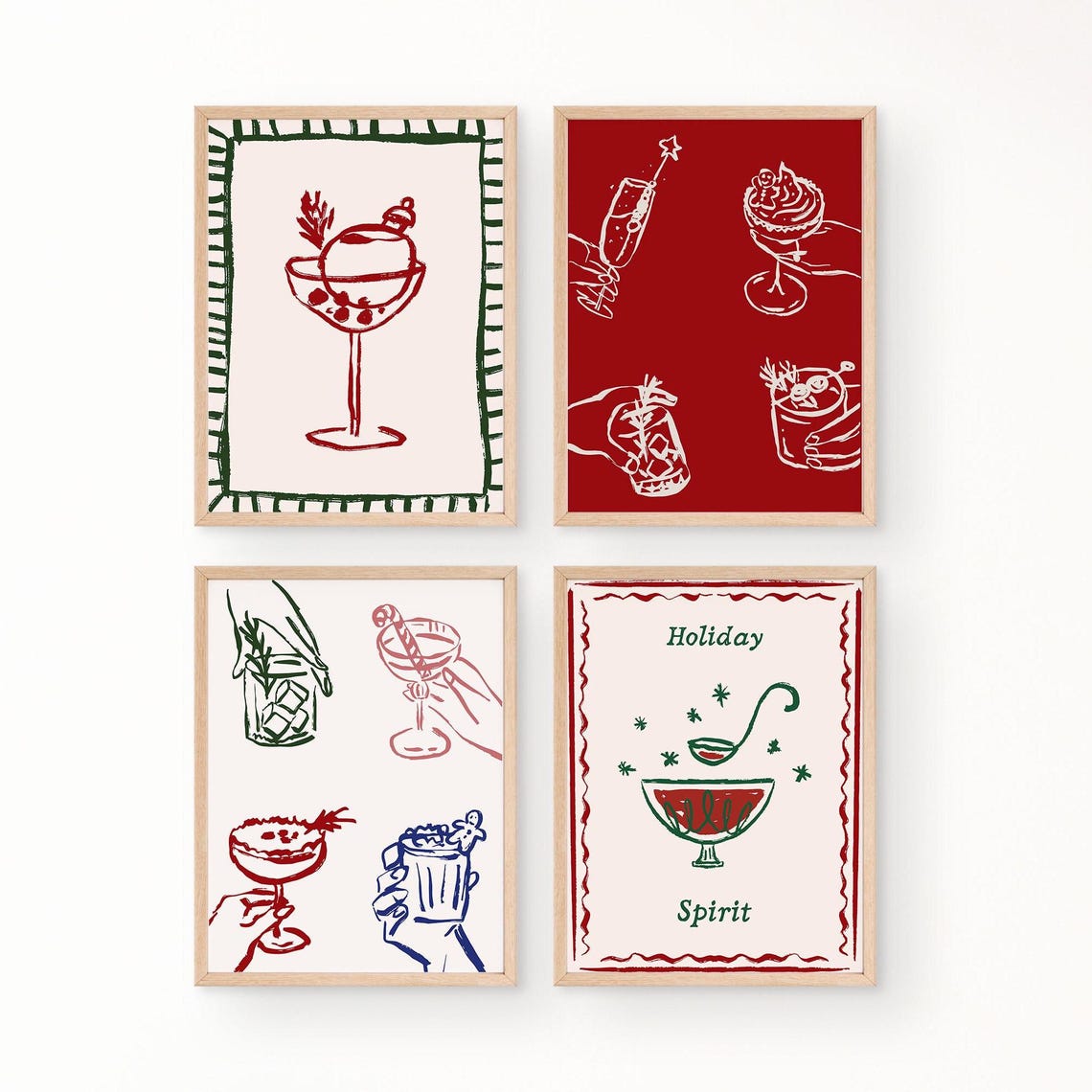 Christmas Cocktail Martini Glass Poster Red Green Holiday Bar Decor - Image 3