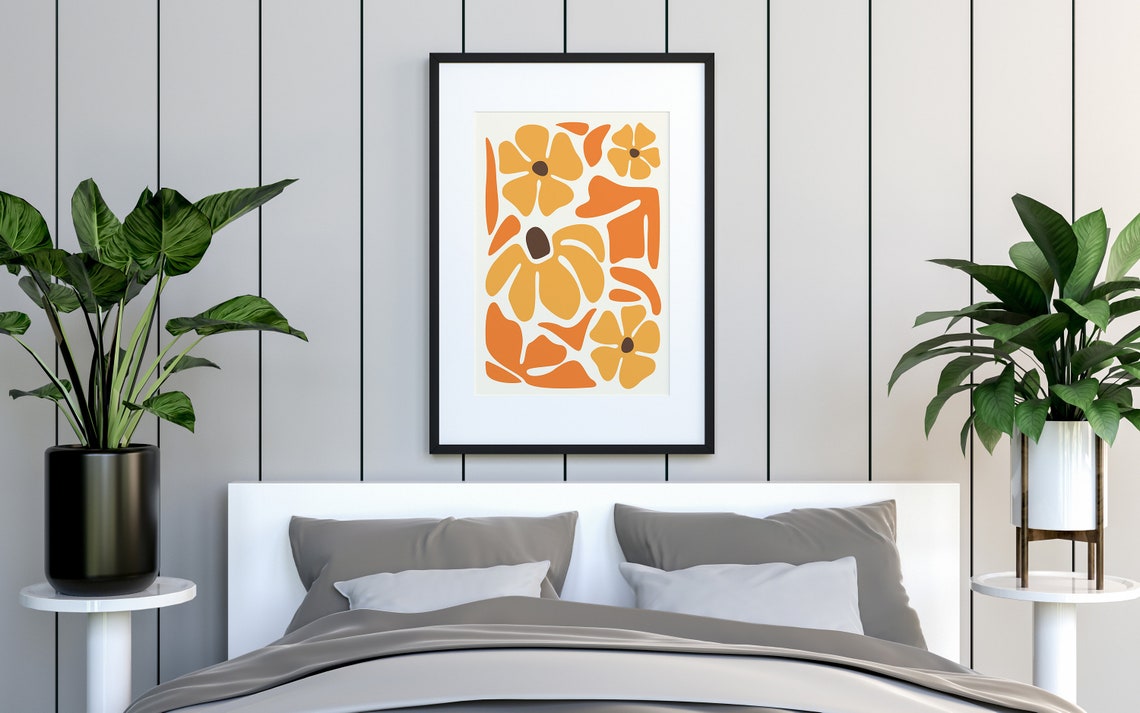 Abstract Orange Yellow Blossom Mid Century Modern Art Poster - Image 2