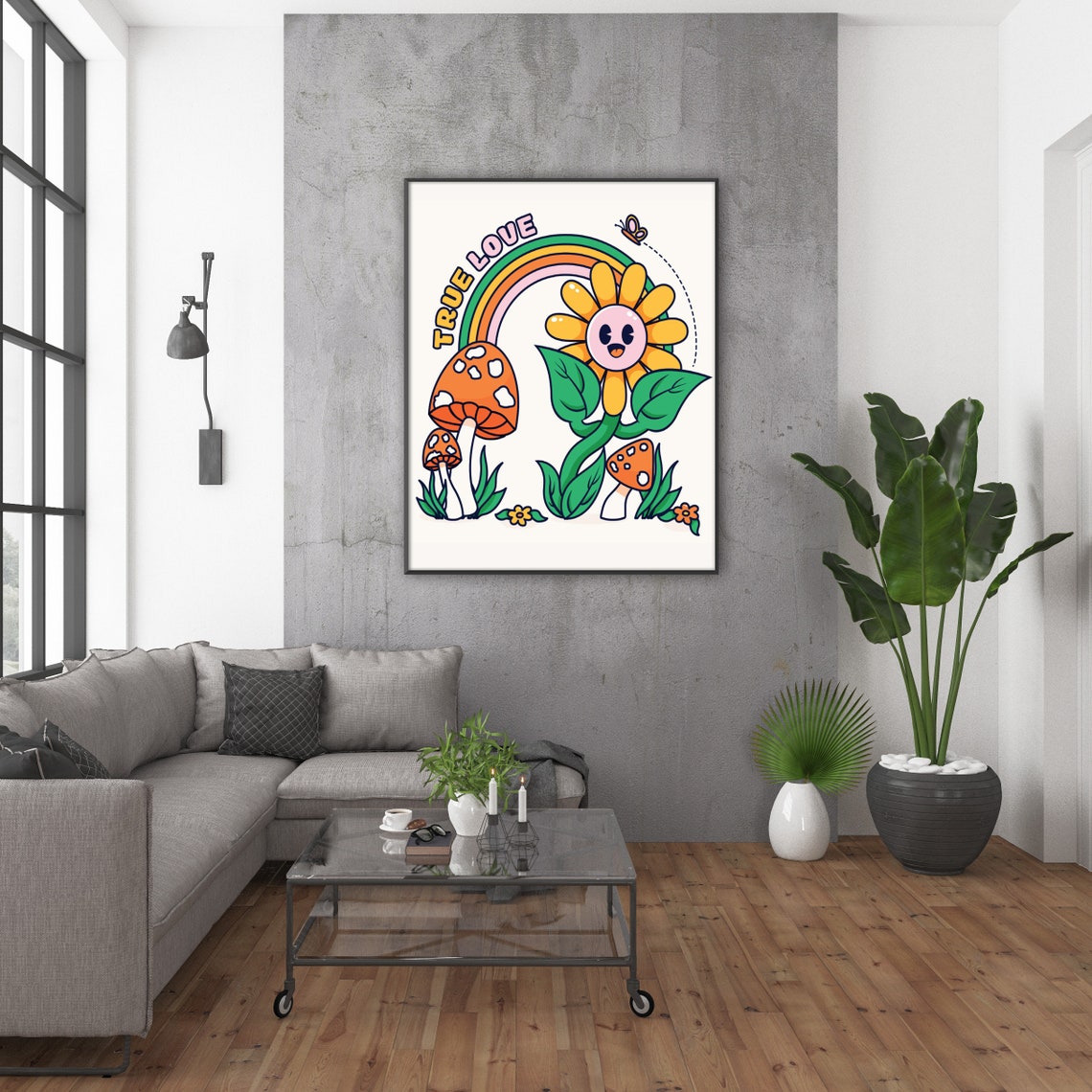 True Love Retro Flower Rainbow Mushroom Cute Quote Art Poster - Image 2