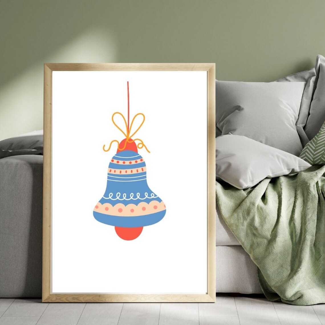 Blue Illustrated Christmas Bell Ornament With Yellow Ribbon Poster - Image 3