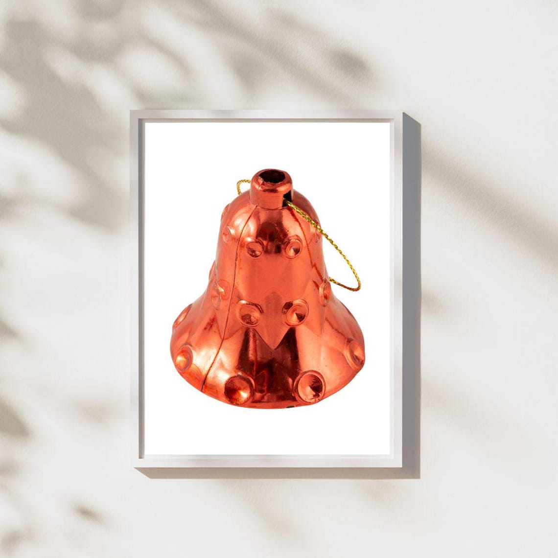 Red Metallic Christmas Bell Ornament Minimalist Holiday Poster - Image 2