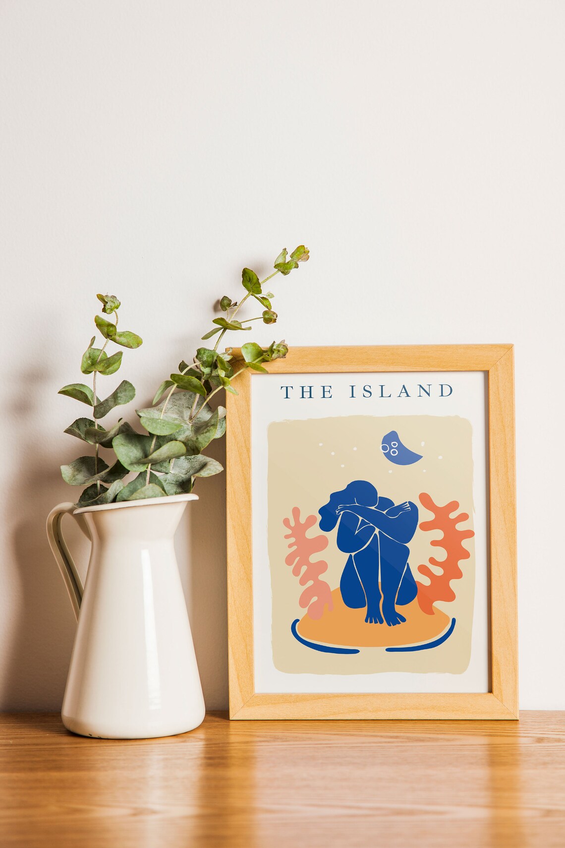 The Island Matisse Style Blue Figure Coral Abstract Art Poster