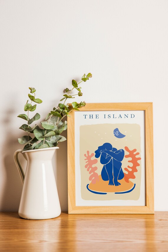 The Island Matisse Style Blue Figure Coral Abstract Art Poster