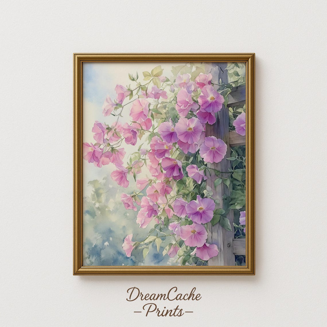 Pink Sweet Pea Blossoms Climbing Vine Floral Watercolor Poster