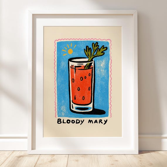 Bloody Mary Coctail Charm Retro Kitchen Illustration