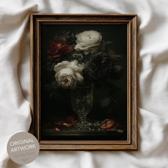 Roses In Black And Crimson Gothic Still Life Art Print