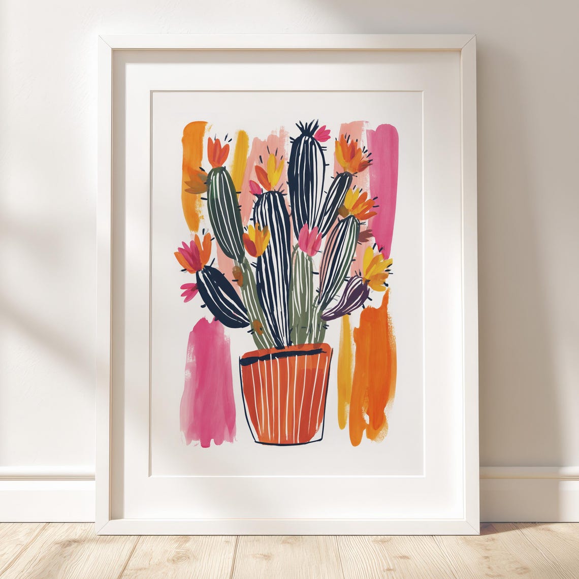 Cactus Pot Poster Colorful Gouache Plant Illustration Vibrant Botanical Desert Wall Art
