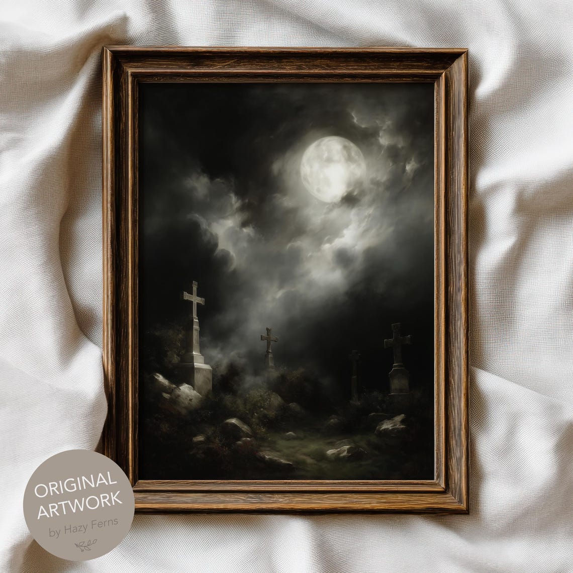 Old Graveyard Moonlight Cemetery Night Landscape Gothic Poster