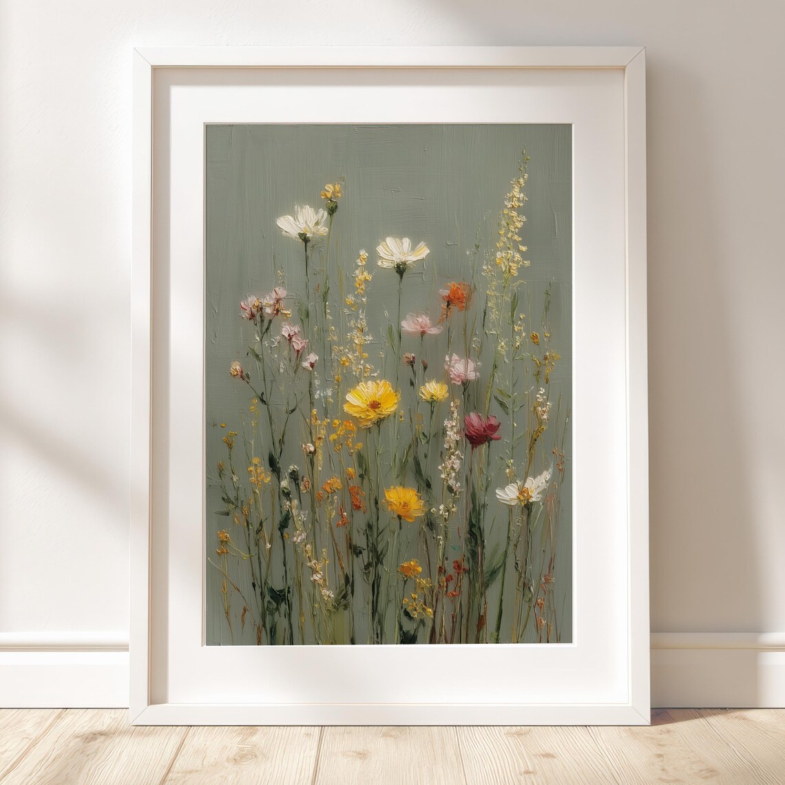 Wildflowers in the Breeze Sage Green Botanical Meadow Field Poster
