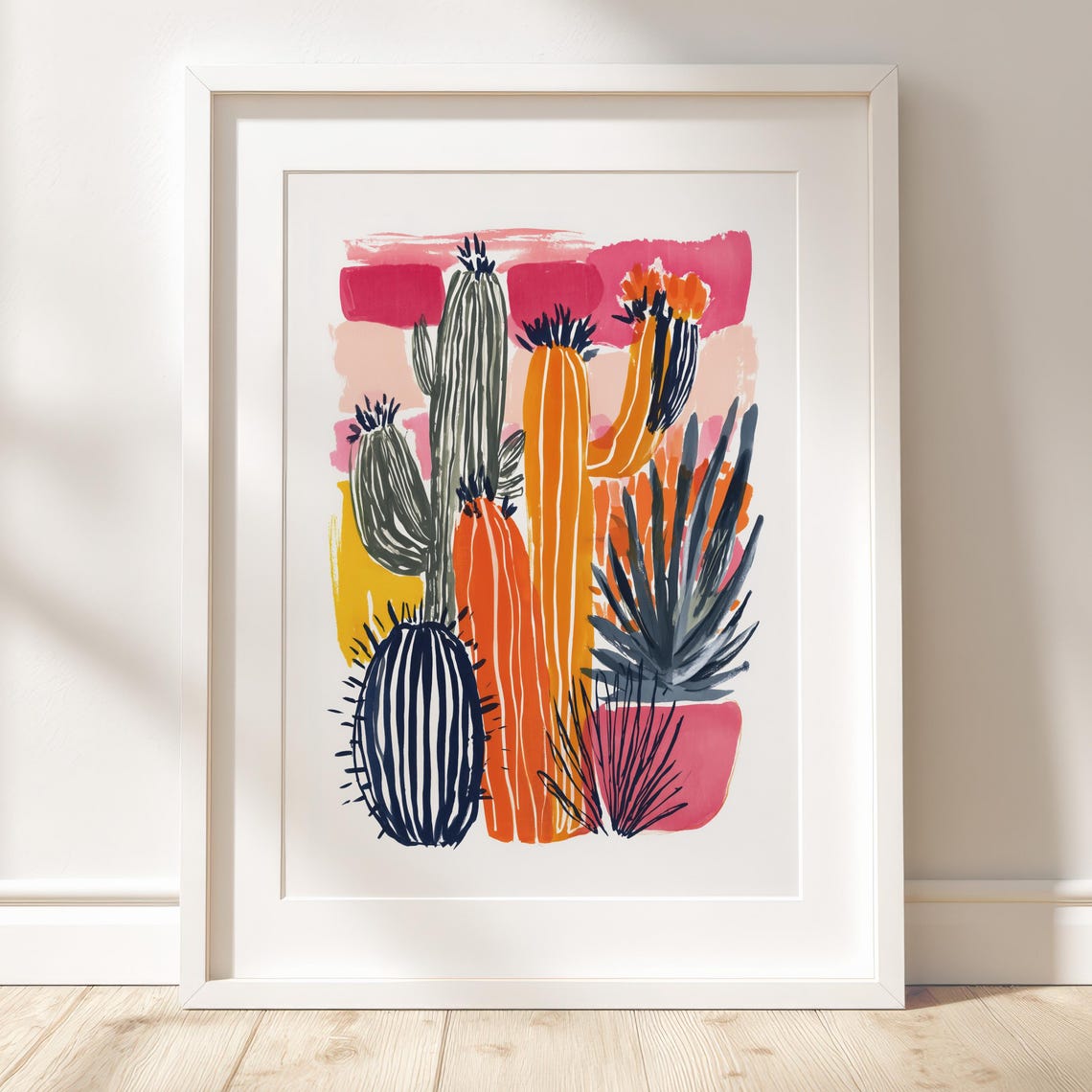 Desert Cactus Print Bold Gouache Botanical Painting Modern Southwestern Wall Art Decor