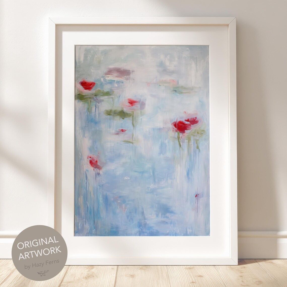 Abstract Rose Print Neutral Blue Textured Floral Wall Art