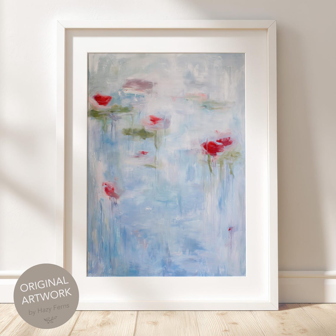 Abstract Rose Soft Neutral Blue Textured Floral Blooms Art Poster