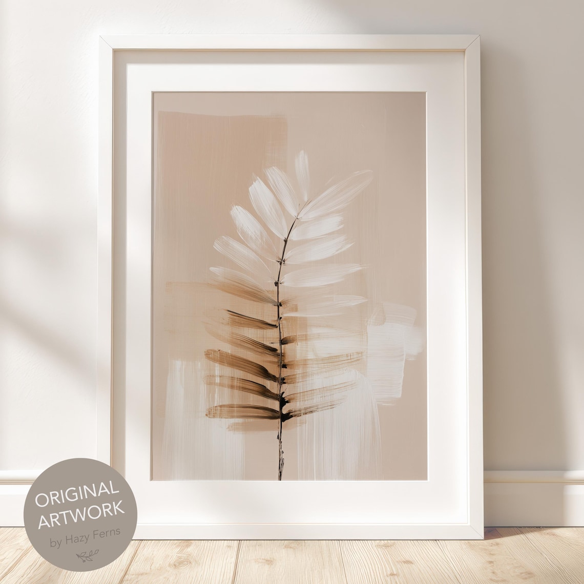 Abstract Beige Fern Leaf Minimalist Botanical Neutral Art Poster
