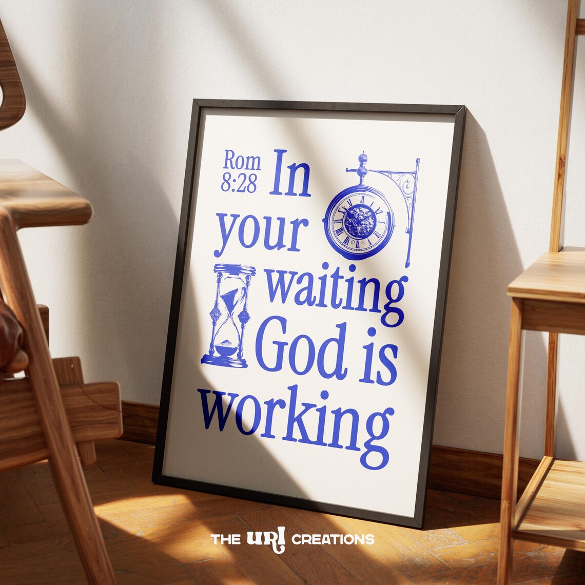 In Your Waiting God Is Working Faith Romans 828 Blue Clock Poster - Image 4