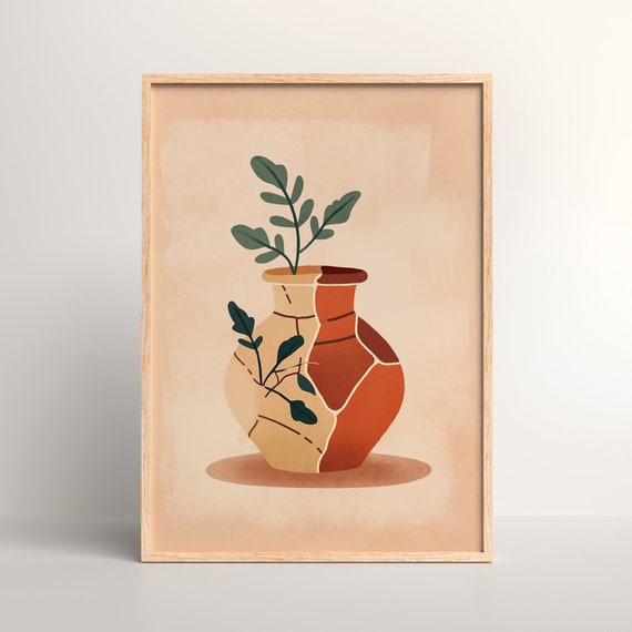 Cracked Terracotta Pot Print Moroccan Wall Art Boho Decor Idea Housewarming Gift