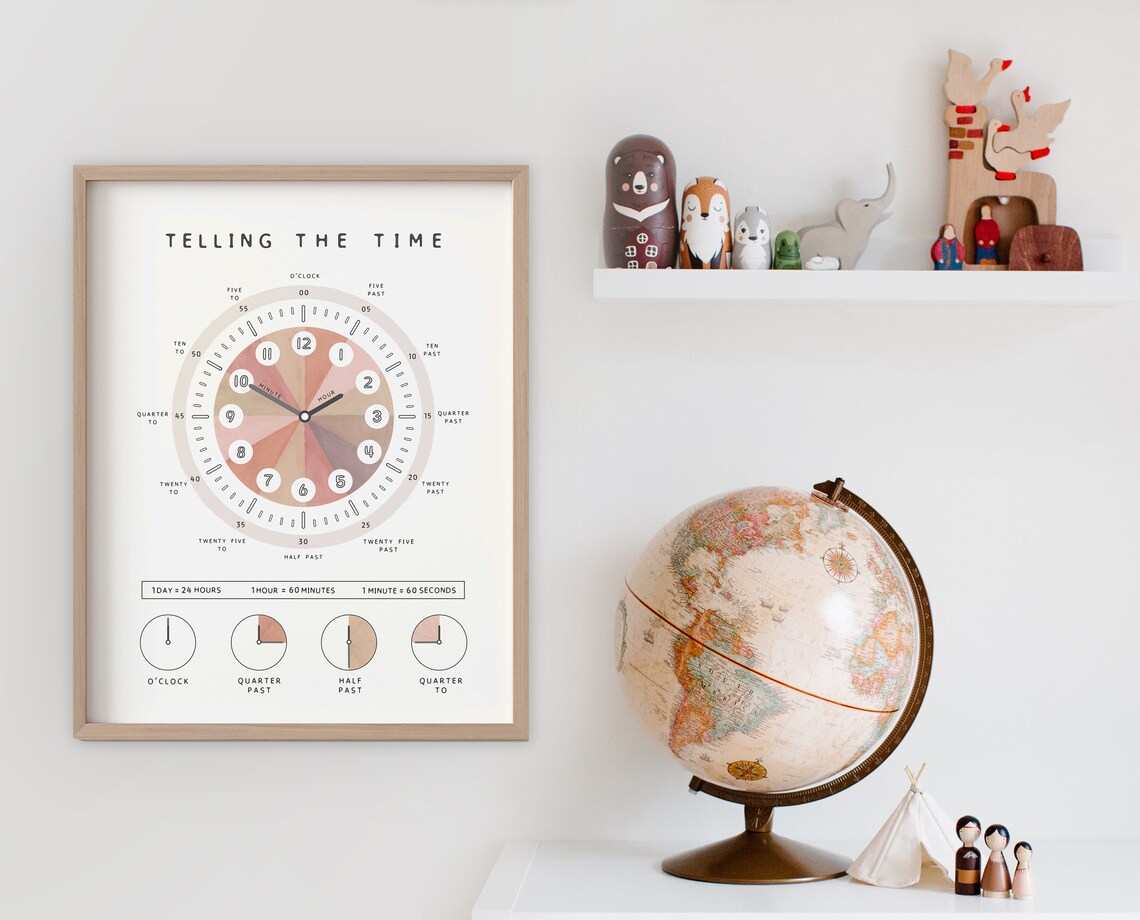 Telling the Time Poster, Neutral Playroom Decor - Image 3