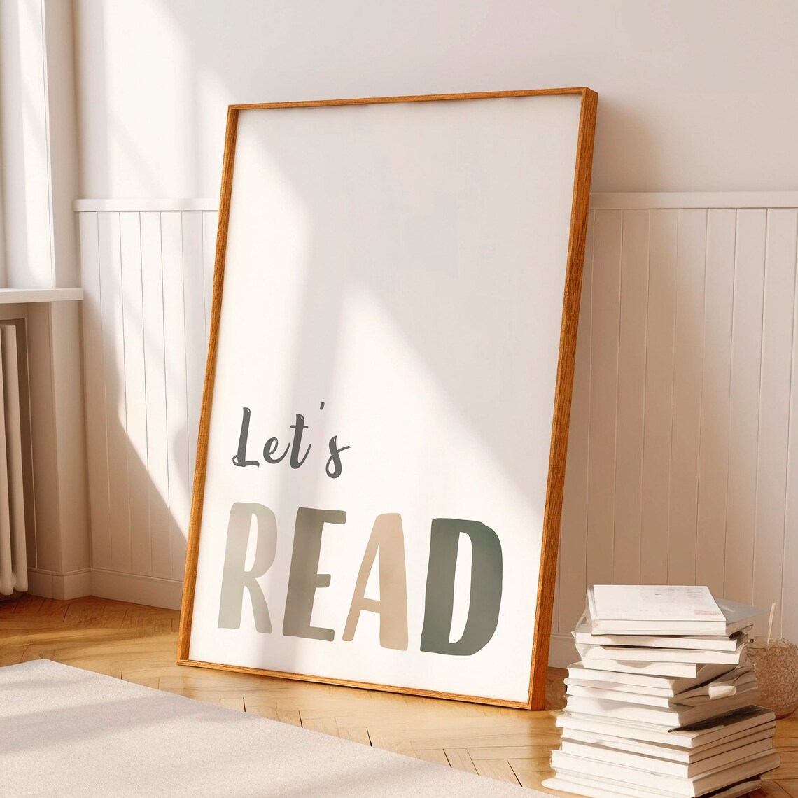 Neutral Lets Read Poster, Playroom Room Decor