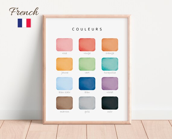 French Colors Couleurs Watercolor Educational Classroom Poster