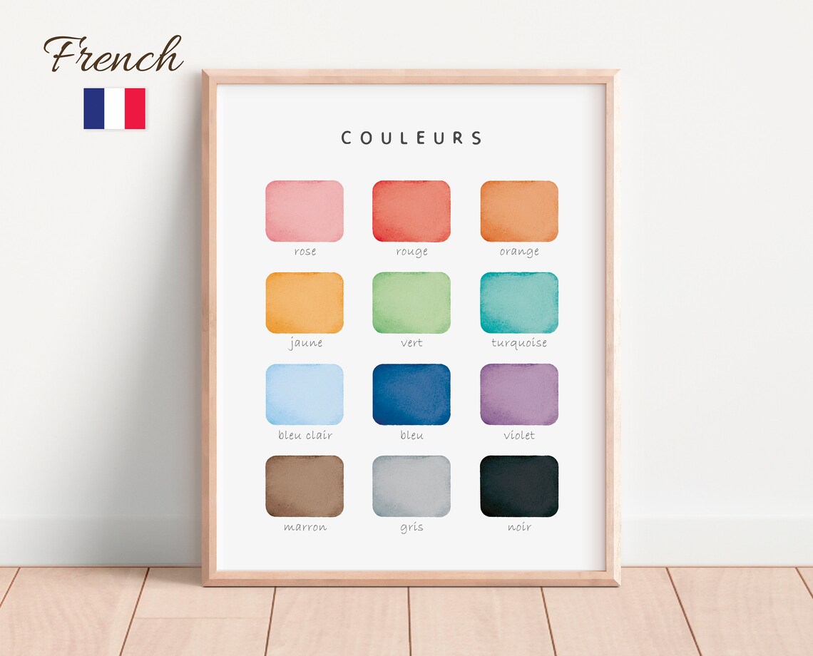French Colors Couleurs Watercolor Educational Classroom Poster