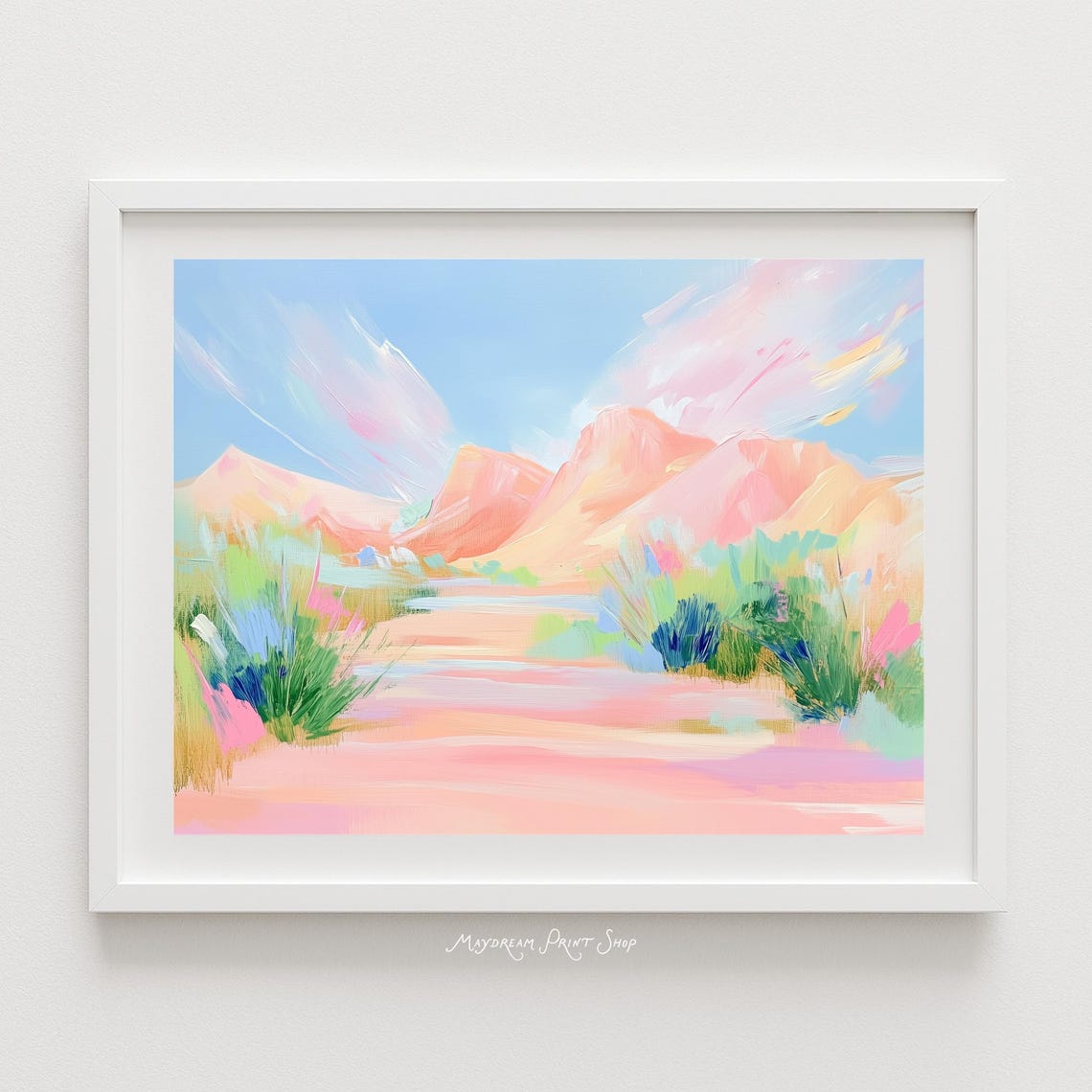Pastel Desert Mountains Pink Sunset Boho Southwest Travel Wall Art