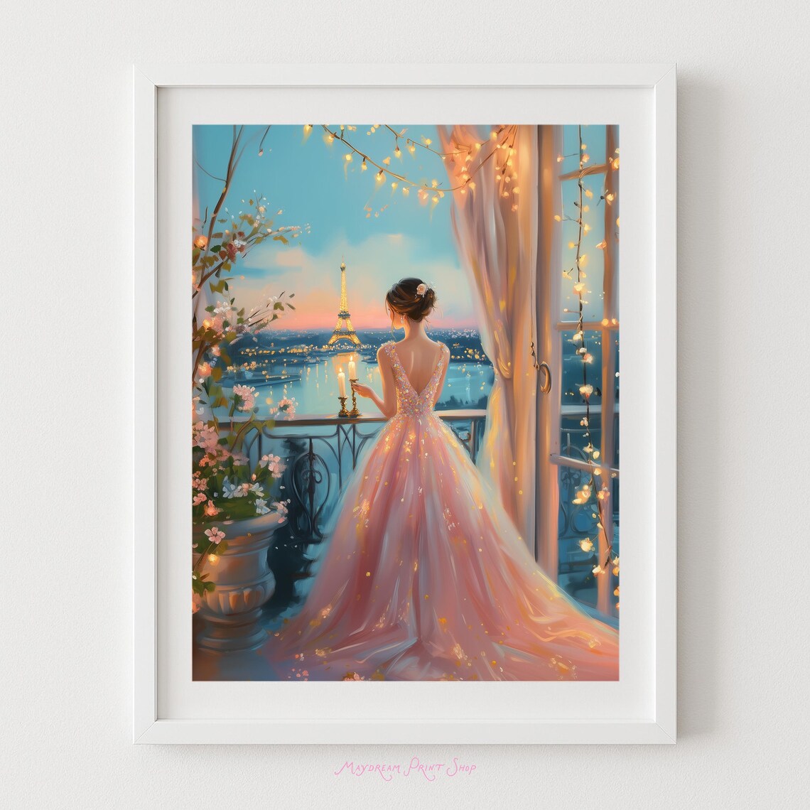 Woman In Paris At Night, Eiffel Tower Travel Poster