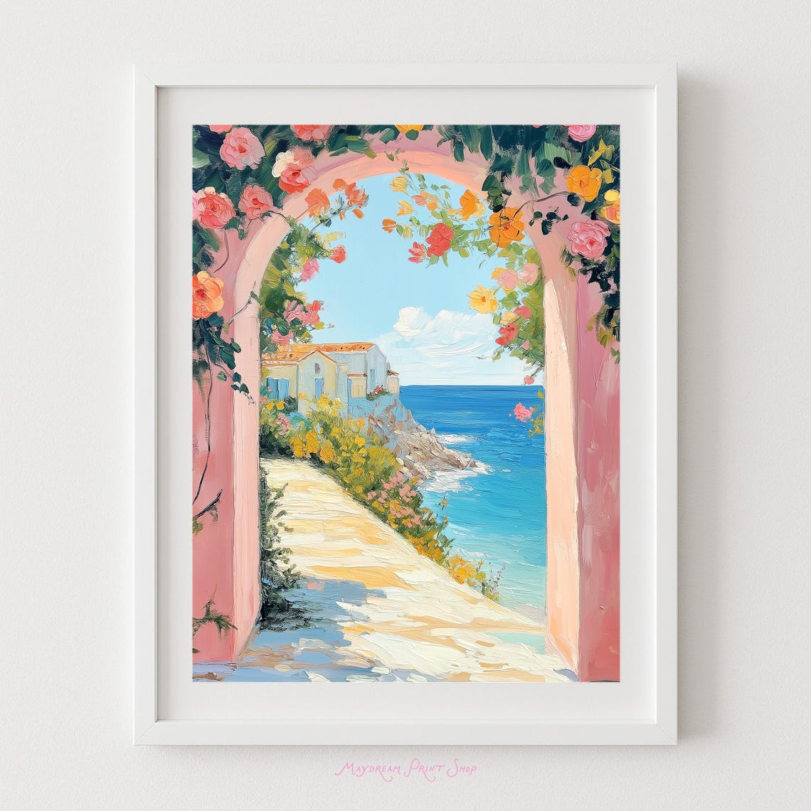 Floral Archway Ocean View Mediterranean Coast Romantic Poster