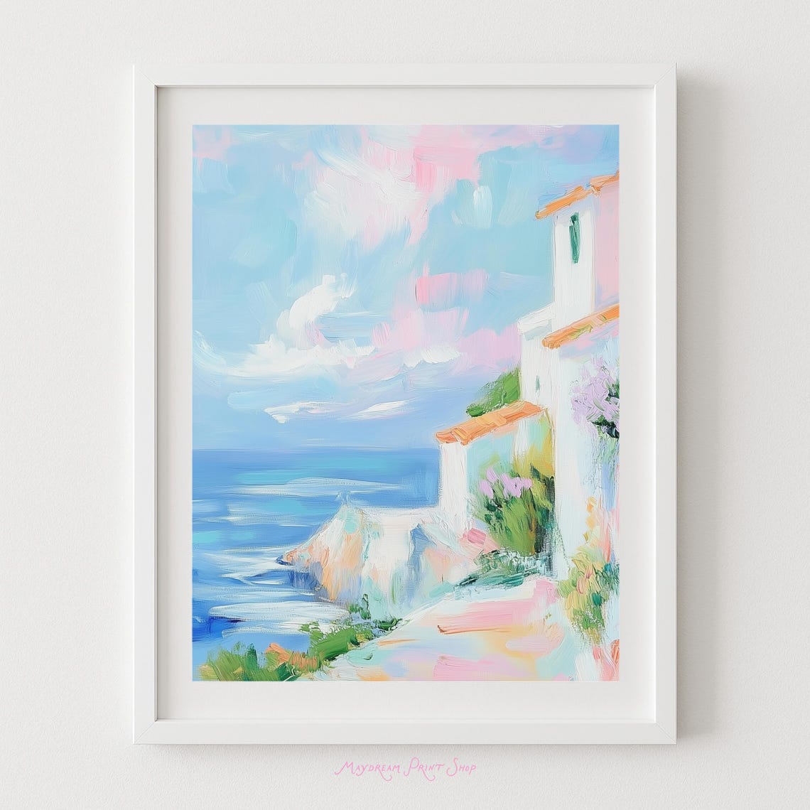 Mediterranean Pastel Coastal Abstract Seascape Painting Poster