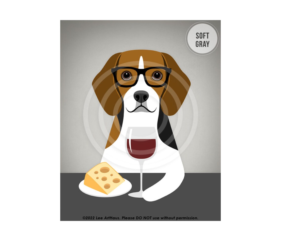 Beagle Wearing Glasses With Red Wine and Cheese Funny Dog Poster - Image 4