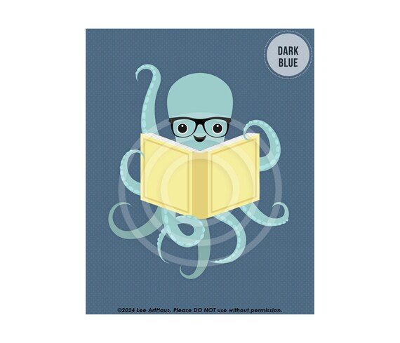 12ap Octopus Reading Book Wall Art Funny Animal Art Book Poster Library Room Decor Cute Animal Prints Octopus Art Book Decor