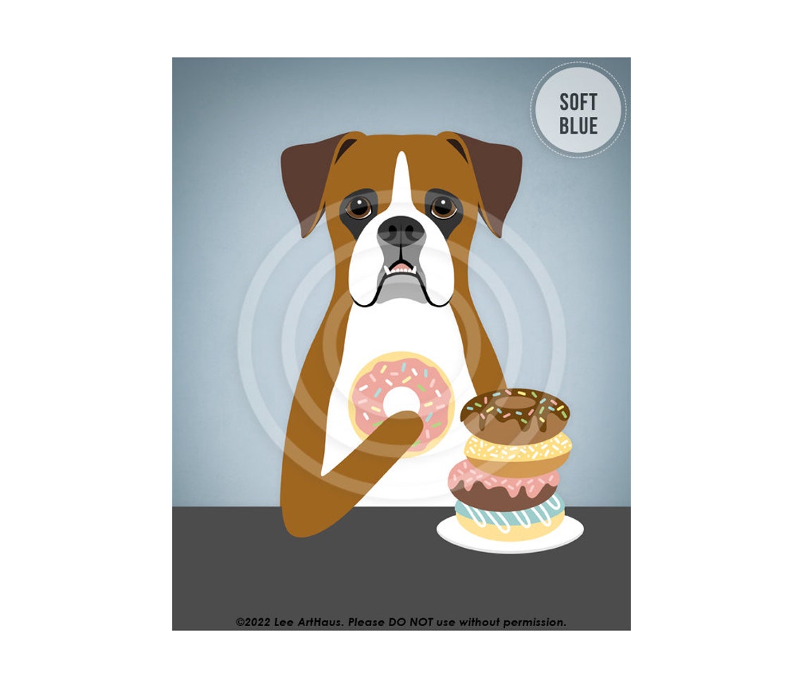 Brown Boxer Dog Eating Donuts Stack Fun Kitchen Decor Wall Art Poster - Image 2