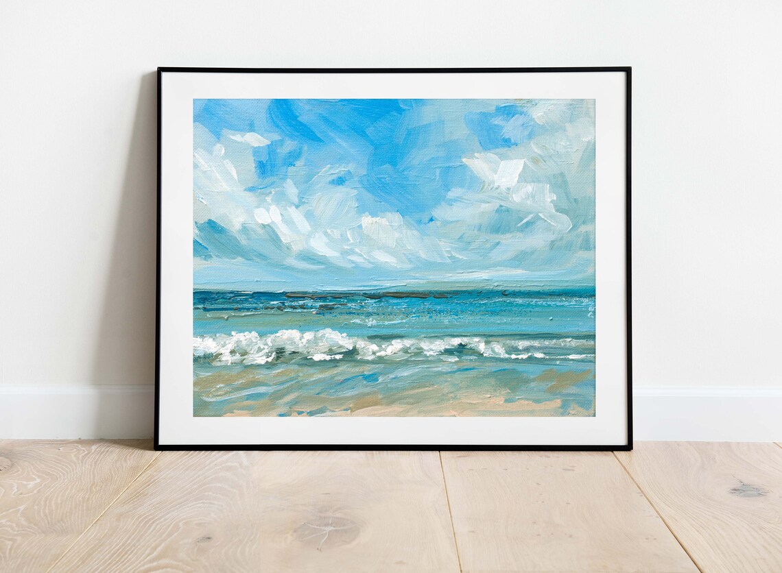 Ocean Seascape Art Print, Coastal Sea Painting