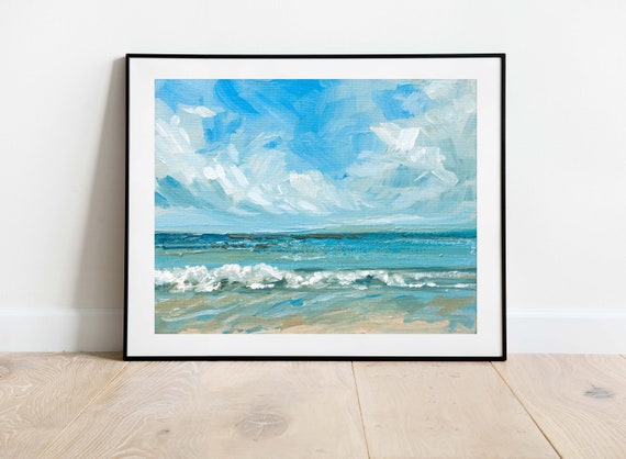 Ocean Seascape Art Print, Coastal Sea Painting