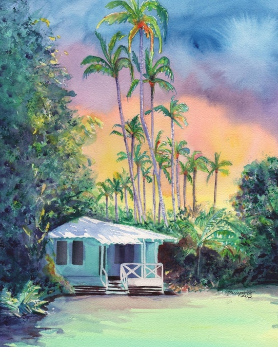 Kauai Plantation Cottage, Hawaii Landscape Art Print