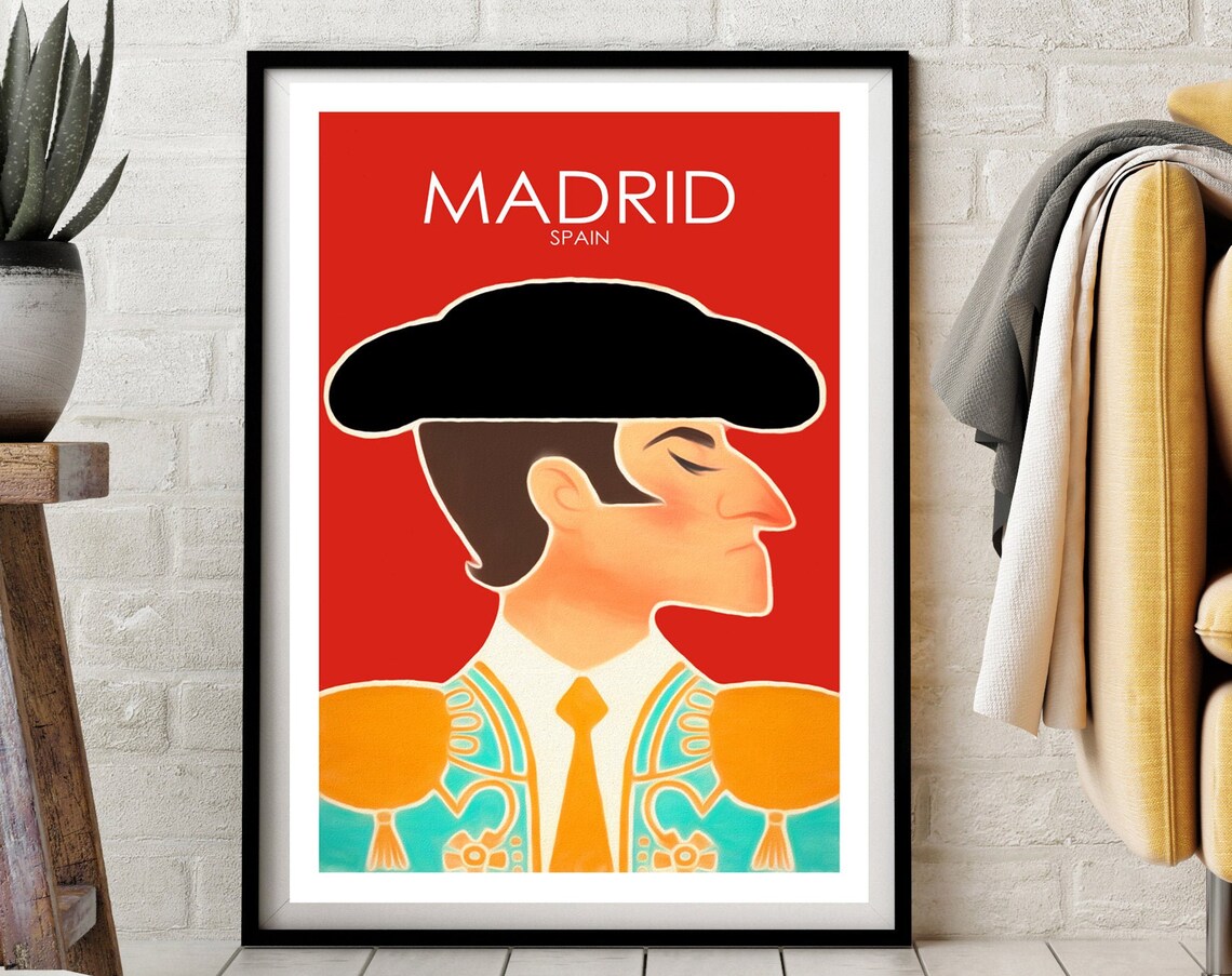 Madrid Spain Matador Portrait Bold Red Retro Travel Poster Art