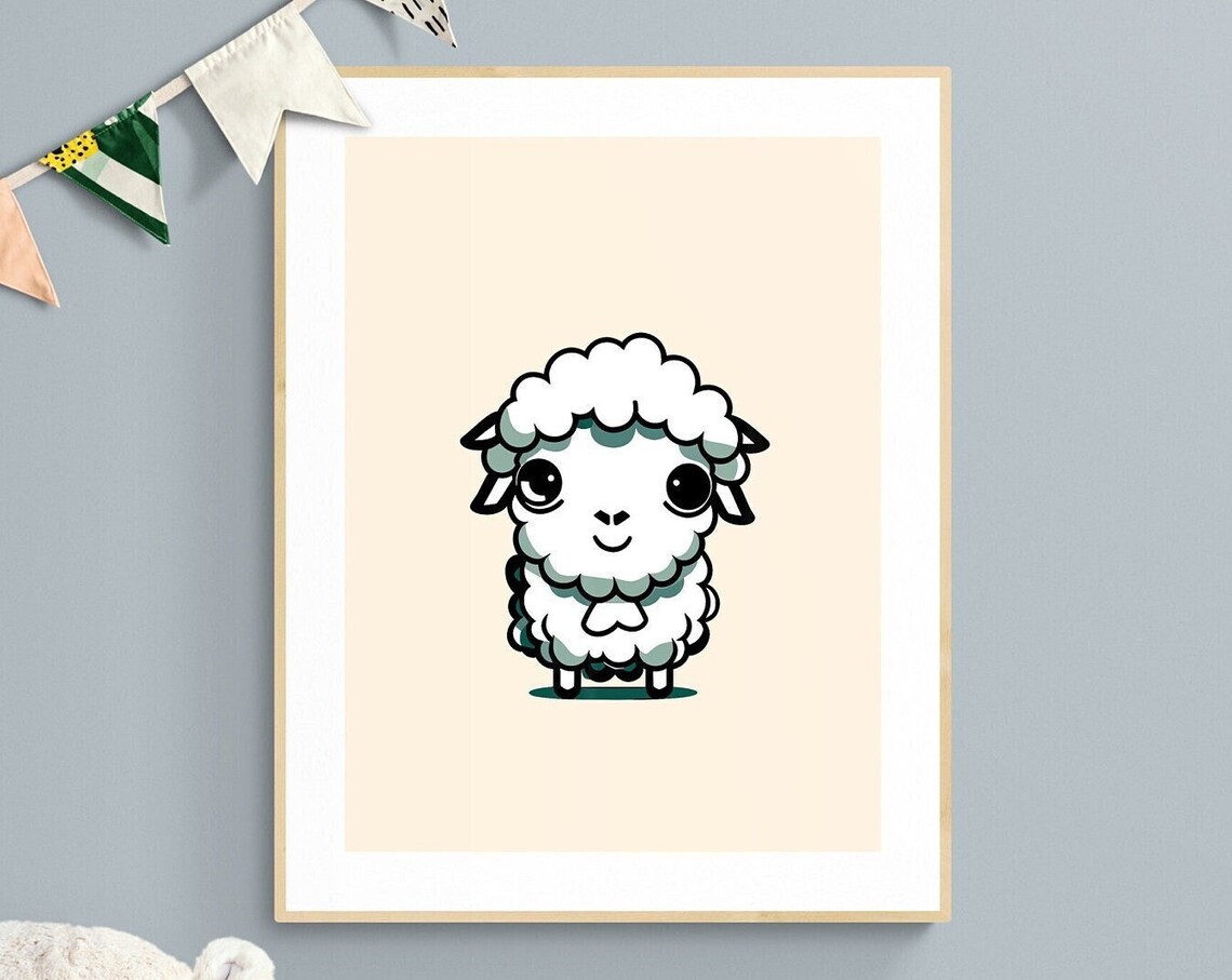 Adorable Baby Lamb Nursery Poster Cute Fluffy Sheep Kids Bedroom Decor