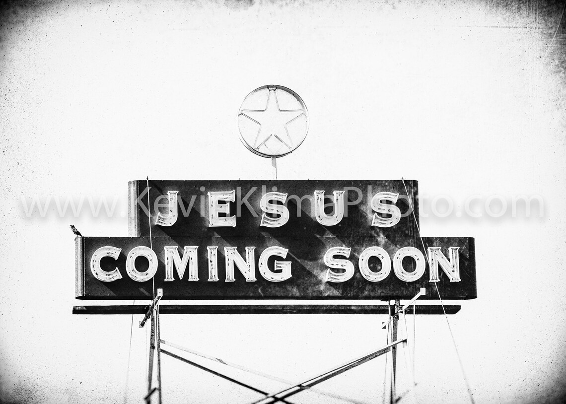 Jesus Coming Soon Vintage Neon Sign Gold Star Religious Art Poster - Image 2
