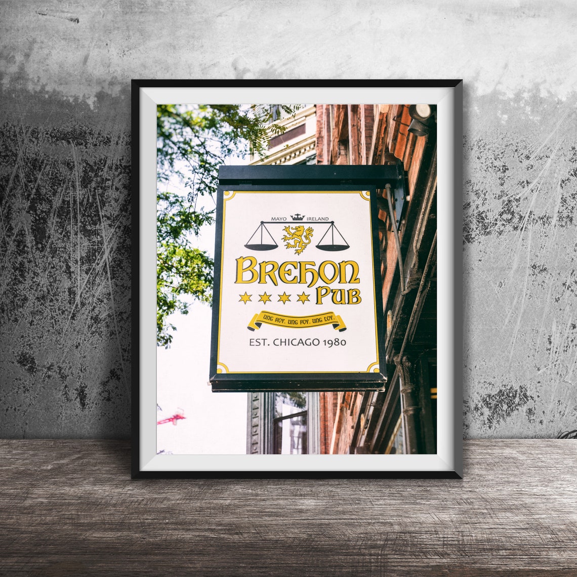Brehon Pub Est 1980 Irish Pub Hanging Sign Chicago River North Poster