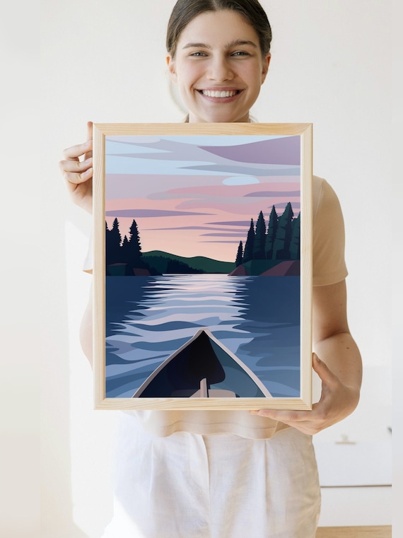 Canoe Art Minnesota Travel Print, Lake House Decor