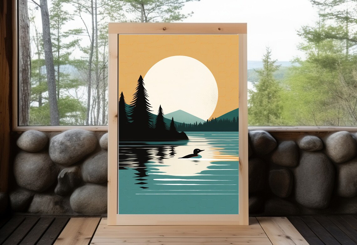 Vintage Loon Print, Rustic Minnesota Cabin Art - Image 5