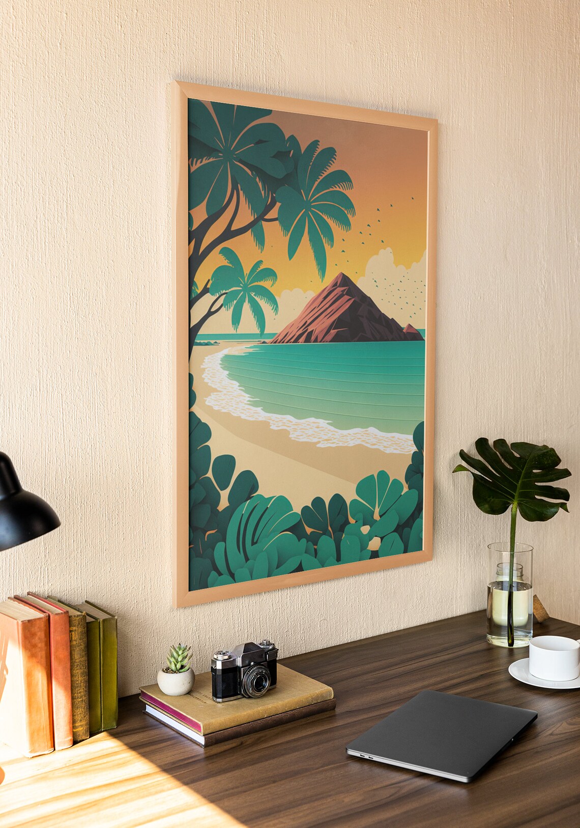 Tropical Beach Island Palm Trees Vintage Travel Style Art Poster - Image 2