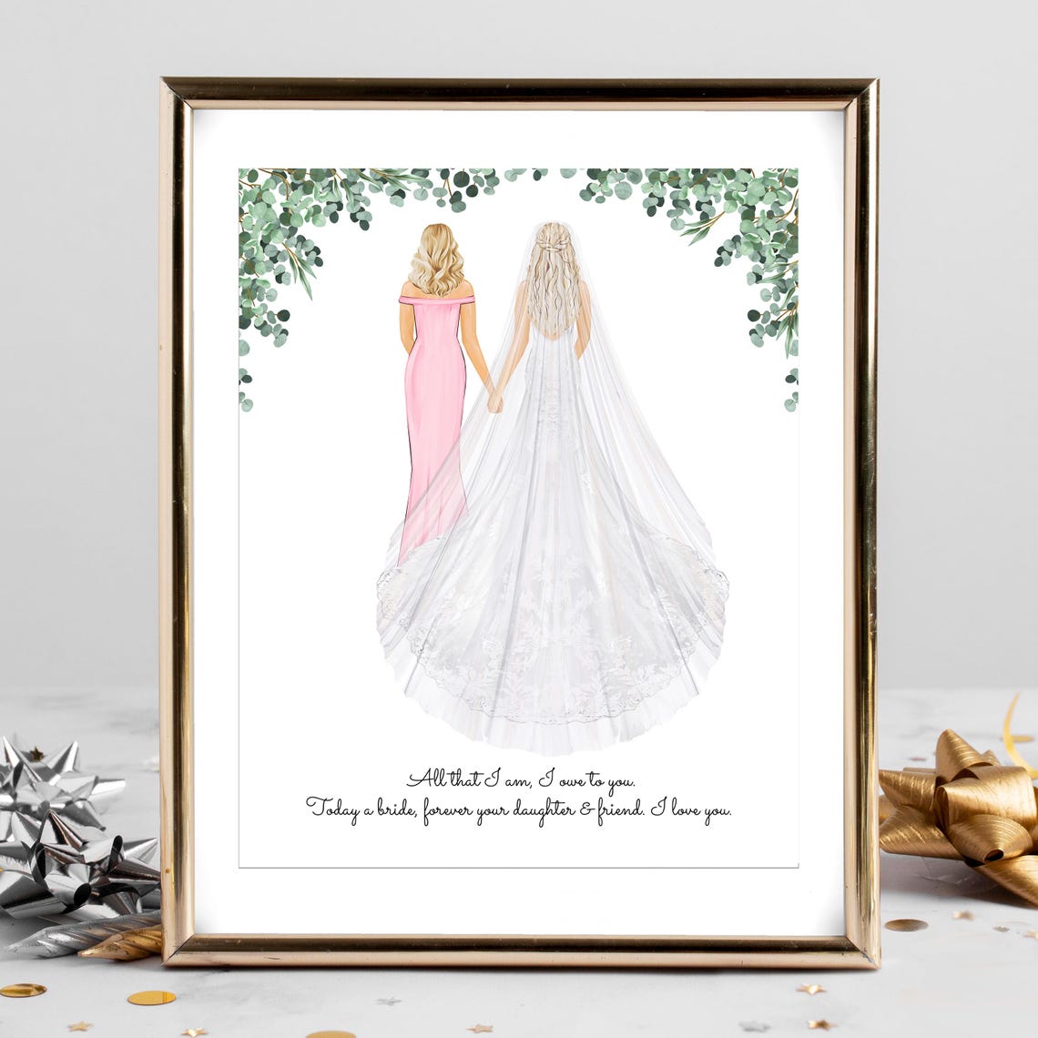 Bride and Mother Wedding Keepsake Sentiment Custom Portrait Poster - Image 2