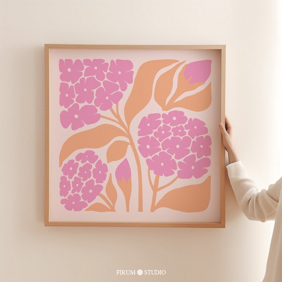 Pink And Peach Floral Wall Art Square Art Print Maximalist Decor Preppy Dorm Room Poster Pink Orange Wall Art 0585